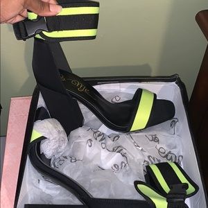 Black and neon green chunky heel